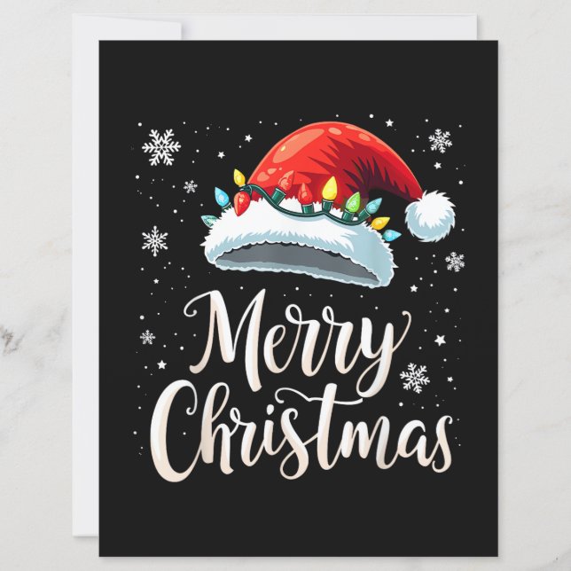 Merry Christmas Lights Red Santa Hat Tree Family (Frente)