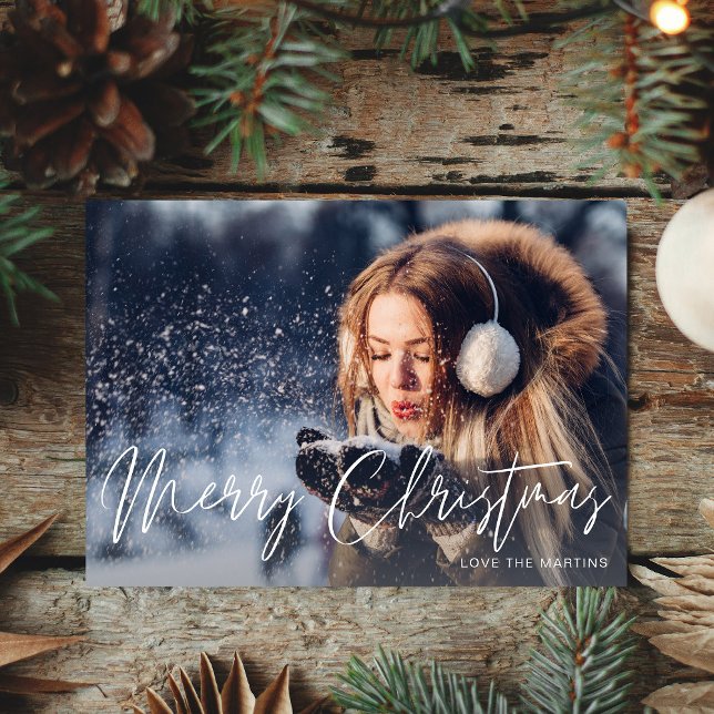 Merry Christmas Modern Script Photo 2 Card (Criador carregado)