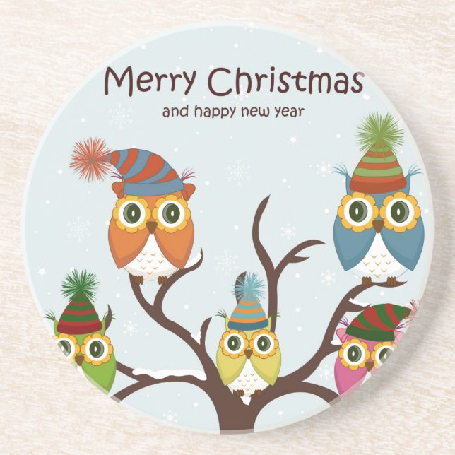 Merry Christmas Owls na Porta copos de Tree Sandst (Frente)