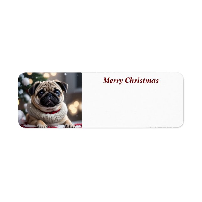 Merry Christmas Pug Dog etiqueta de endereço (Frente)