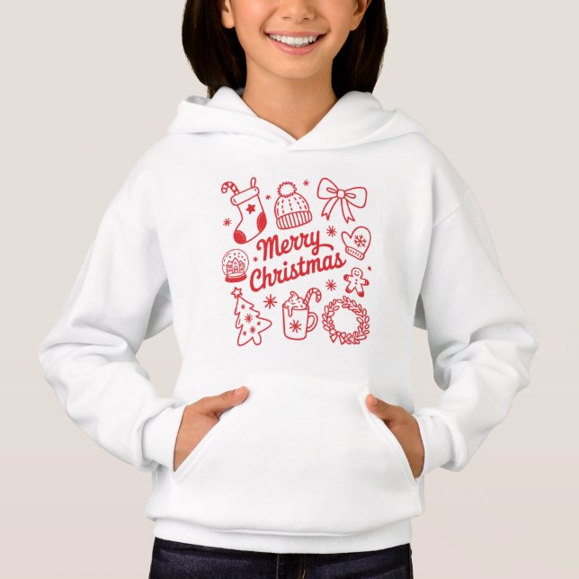 Merry Christmas Red & White Holiday Hoodie (Frente)