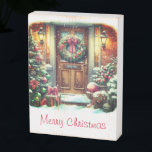 Merry Christmas Vintage Watercolor<br><div class="desc">Decorre sua casa com um cartaz de pássaro de madeira projetado para feriado. Este sinal pode ser colocado numa mesa ou pendurado numa parede. Personalize este sinal de caixa decorativa modelo com suas próprias palavras ou imagem. A imagem usada para criar este sinal de caixa de madeira foi uma imagem...</div>