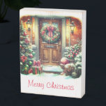 Merry Christmas Vintage Watercolor<br><div class="desc">Decorre sua casa com um cartaz de pássaro de madeira projetado para feriado. Este sinal pode ser colocado numa mesa ou pendurado numa parede. Personalize este sinal de caixa decorativa modelo com suas próprias palavras ou imagem. A imagem usada para criar este sinal de caixa de madeira foi uma imagem...</div>