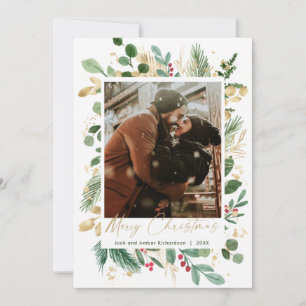 Merry Christmas watercolor verde-de-ouro vermelho-