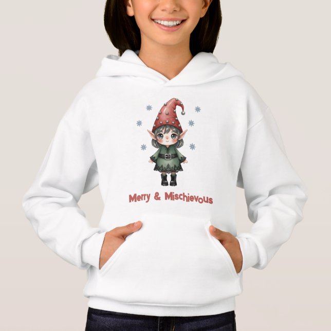 Merry & Mischievous Elf Kids Hoodie (Frente)