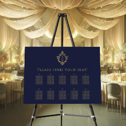 Mesa 10 Azul Marinho Dourado Enfeite Crista Carta