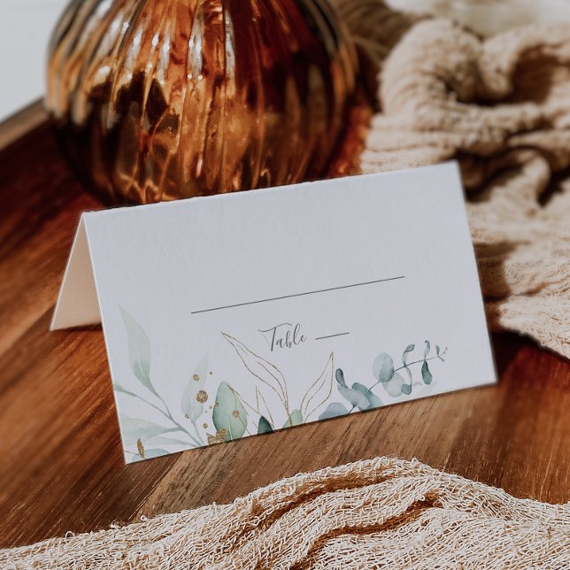 Mesa Airy Greenery e Cartão de Local de Casamento Doura (Criador carregado)