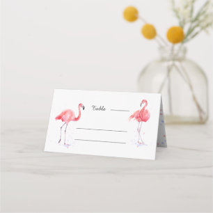 Mesa Belo cartão de lugar de flamingo rosa em aquarela