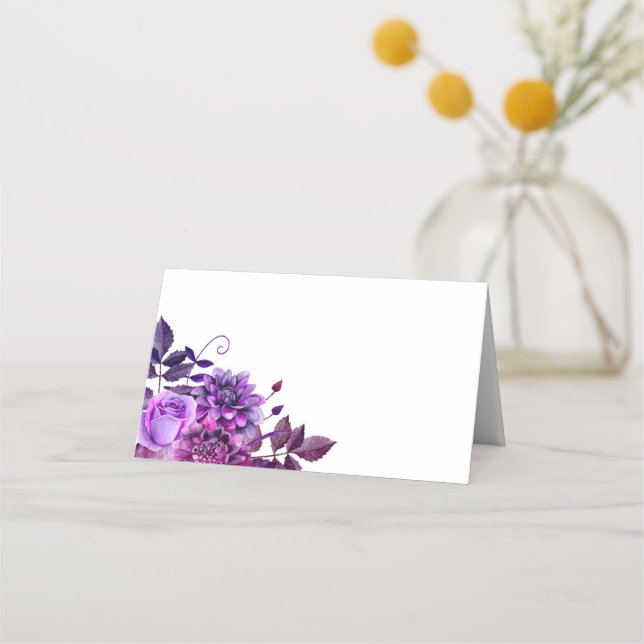 Mesa Cartão de assento com flores roxas. Floral de casa (Frente)