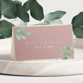 Mesa Cartão de Assento de Casamento com Folhagem Rosa E