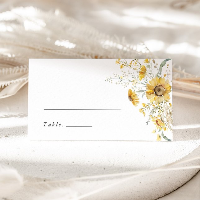 Mesa Cartão de Assento de Casamento com Girassol Amarel (yellow wildflower sunflower wedding place card garden escort card watercolor floral name card)