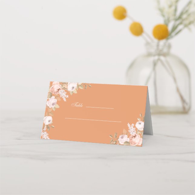 Mesa Cartão de Assento de Casamento com Peônias Dourado (Frente)
