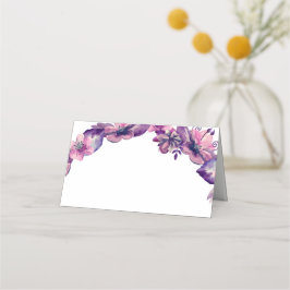 Mesa Cartão de assento floral roxo. Flores de casamento