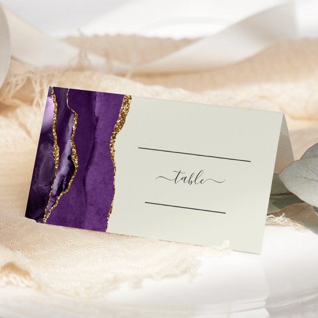 Mesa Cartão de Assento Reservado Chic Purple Gold Agate (Criador carregado)