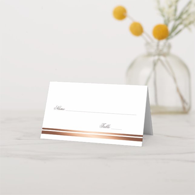 Mesa Cartão de Casamento Simples Branco e Cobre Elegant (Frente)