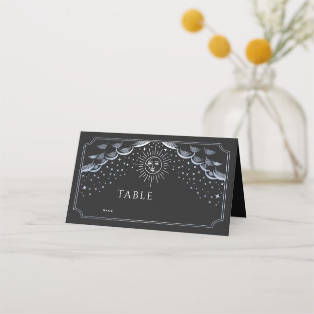 Mesa Cartão de Casamento Tarot Sol e Lua Prateado (Frente)