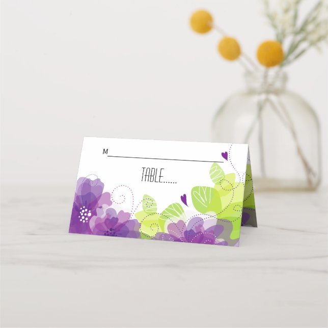 Mesa Cartão de escolta floral de flores roxas etéreas (Frente)