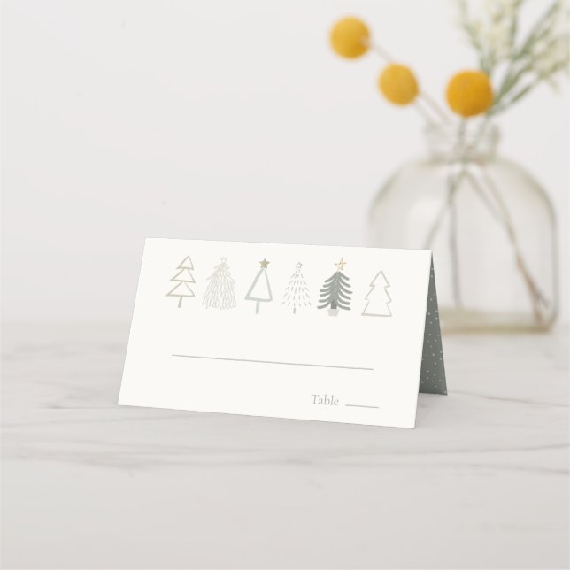 Mesa Cartão de Férias de Árvores de Natal Verdes Boho (Frente)