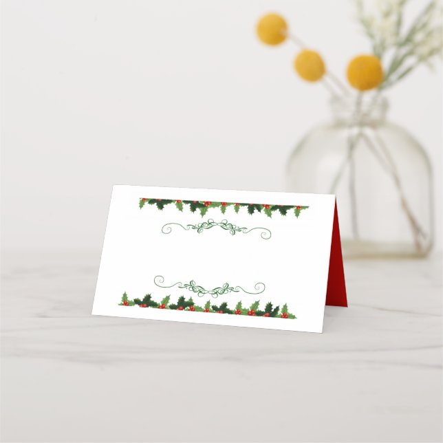Mesa Cartão de Local com Nome Holly de Natal (Frente)