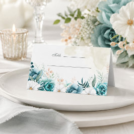 Mesa Cartão de Local de Casamento Botânico Verde Água