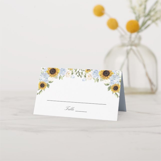 Mesa Cartão de Local de Casamento com Girassóis e Flore (Frente)