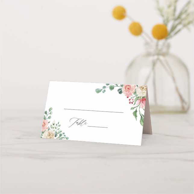 Mesa Cartão de Local de Casamento com Rosa Botânica Rús (Frente)
