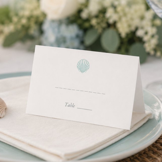Mesa Cartão de Local de Casamento de Conchas Marinhas C (Modern Coastal Seashell Wedding Place Card)