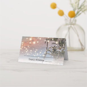 Mesa Cartão de Local de Casamento de Luzes Tropicais de
