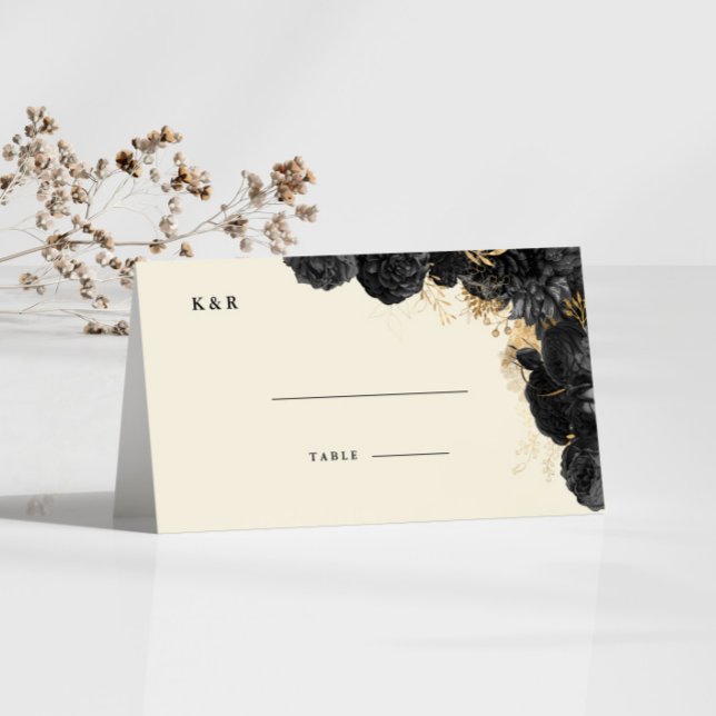 Mesa Cartão de Local de Casamento de Rosas Pretos Doura (Criador carregado)