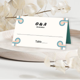 Mesa Cartão de Local de Casamento do Monograma Retro Vi