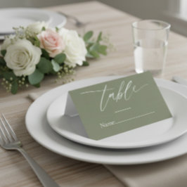 Mesa Cartão de Local de Casamento em Verde Salvia com G