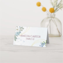 Cartão de Local de Casamento Floral Azul Gélido de