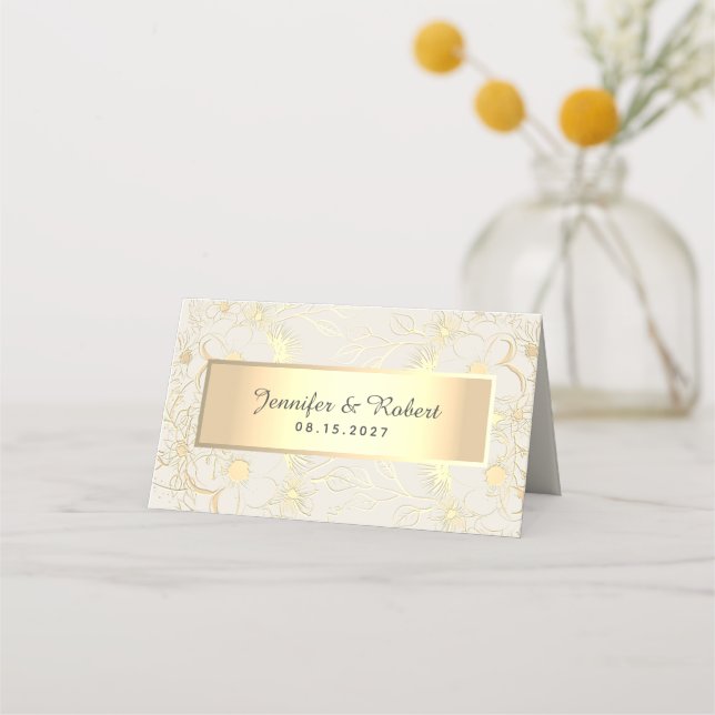 Mesa Cartão de Local de Casamento Marfim e Dourado (Verso)