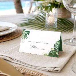 Mesa Cartão de Local de Casamento na Praia com Folhas d
