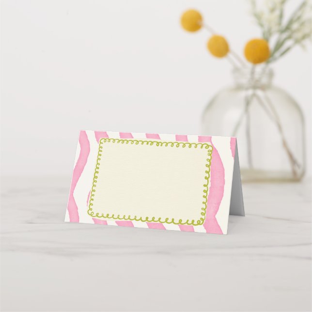Mesa Cartão de Local de Casamento Rosa e Verde Moderno  (Frente)