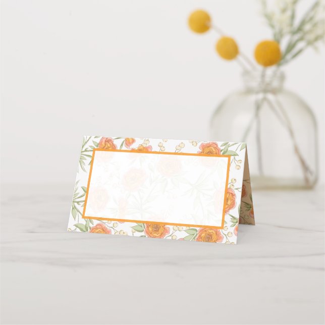 Mesa Cartão de Local de Casamento Rosa Laranja (Frente)