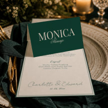 Cartão de Local de Casamento Verde Floresta Profun