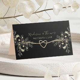 Mesa Cartão de Local Floral Dourado Preto