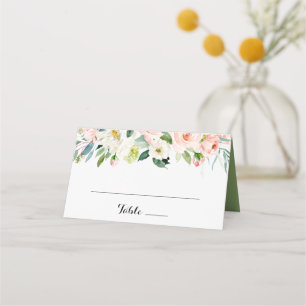 Mesa Cartão de Local para Caligrafia Verde Floral Simpl