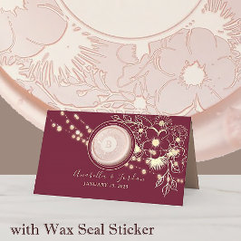 Mesa Cartão de Local para Monograma Burgundy Elegante