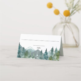 Mesa Cartão de lugar aquarela floresta montanhas rústic