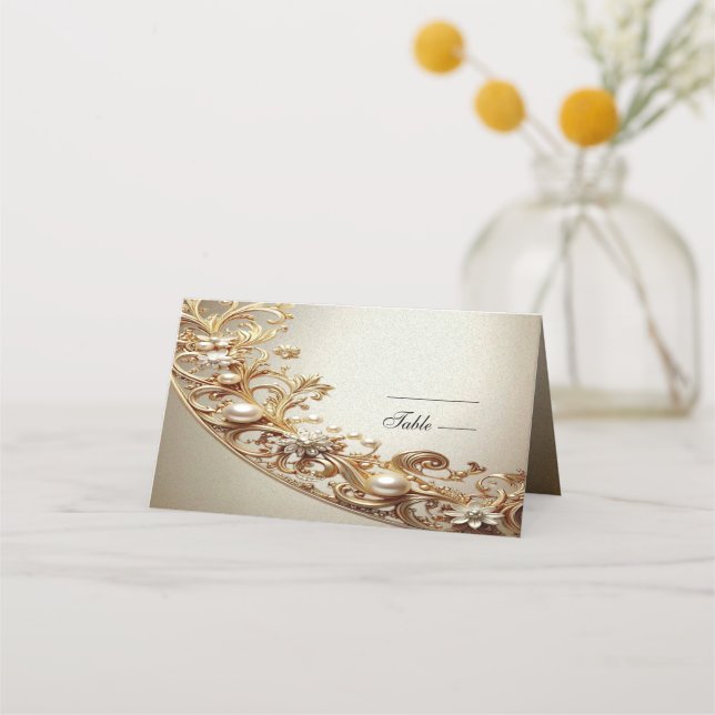 Mesa Cartão de lugar com floreio dourado ornamentado (Frente)