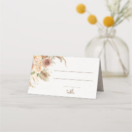 Mesa Cartão de lugar com grama das pampas e rosas boho