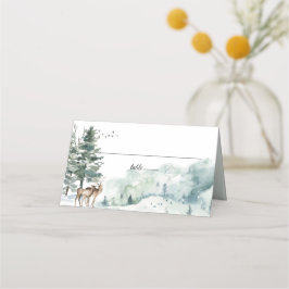 Mesa Cartão de lugar da floresta de madeira em aquarela