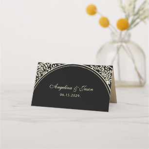 Mesa Cartão de lugar de casamento dourado e preto
