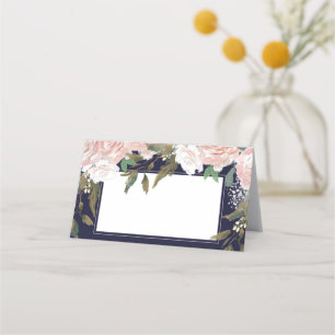 Mesa cartão de lugar de casamento floral rosa naval