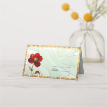 Cartão de lugar de flor vermelha de vitral