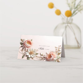 Mesa Cartão de lugar de flores cor-de-rosa e brancas de