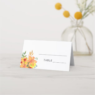 Mesa Cartão de lugar de flores laranja aquarela