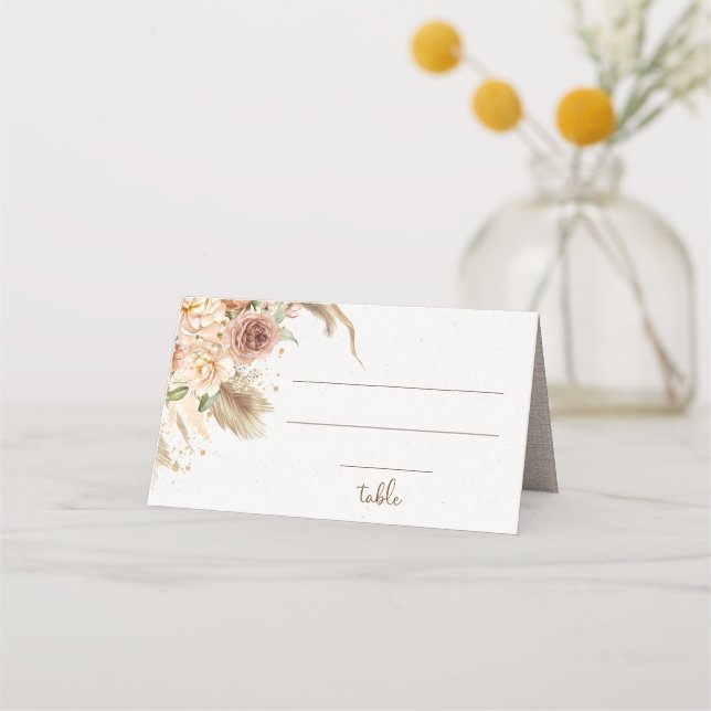 Mesa cartão de lugar de grama das pampas rosas boho (Frente)